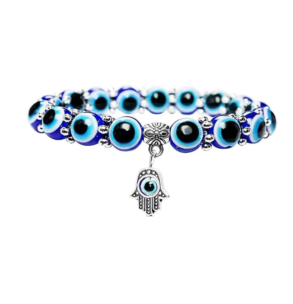 Vintage Evil Eye Bracelet, Beaded Fatima Hand Charm