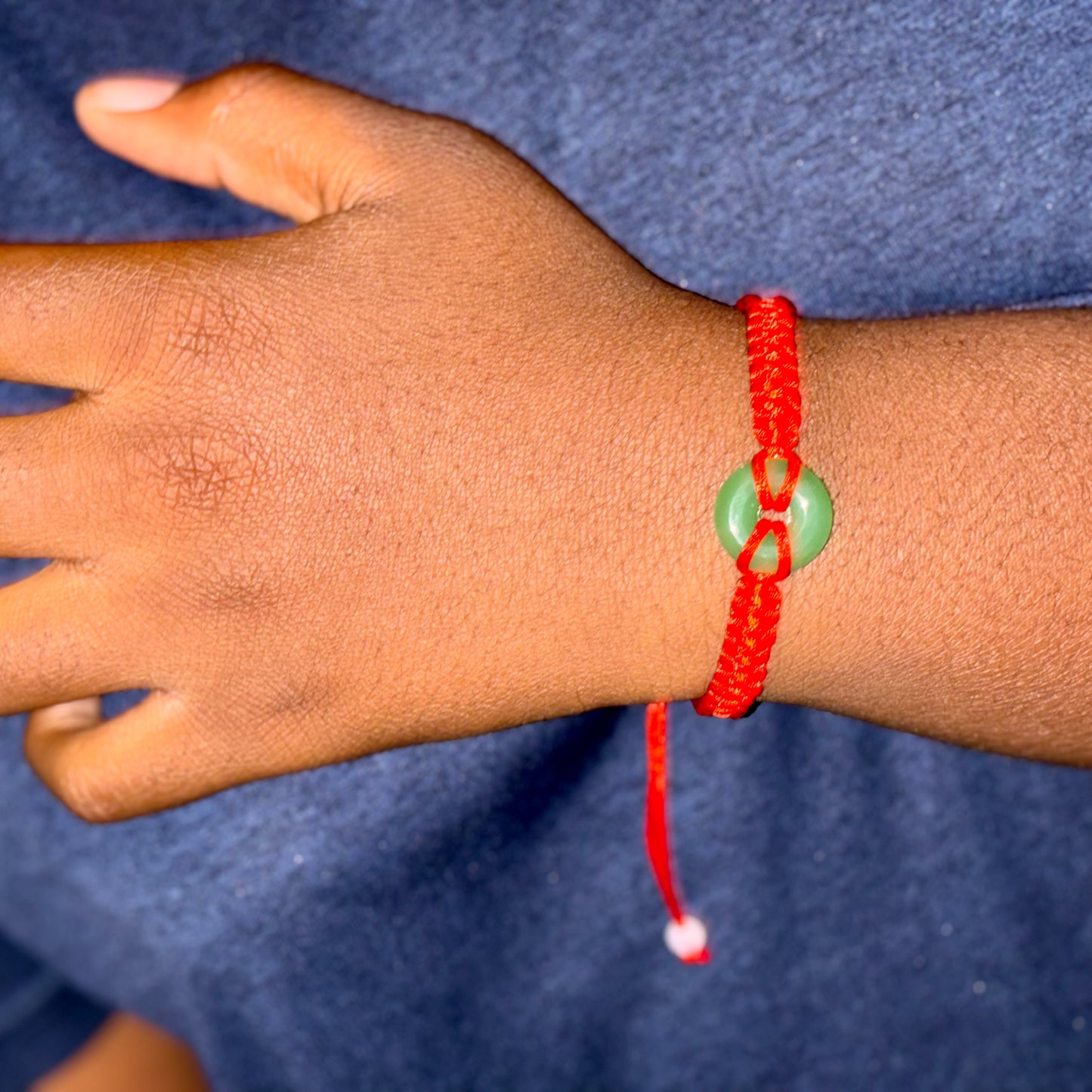 Green Jade Peace Buckle and Red Rope Woven Bracelet