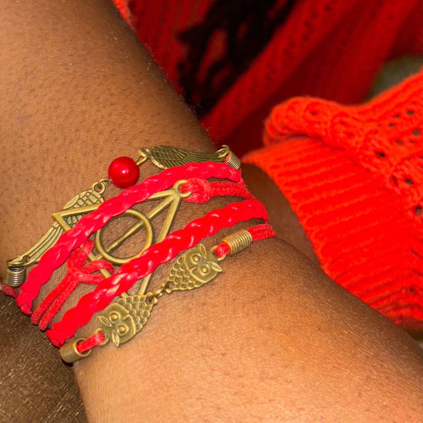 Red Vintage Handwoven Wax Rope Bracelet